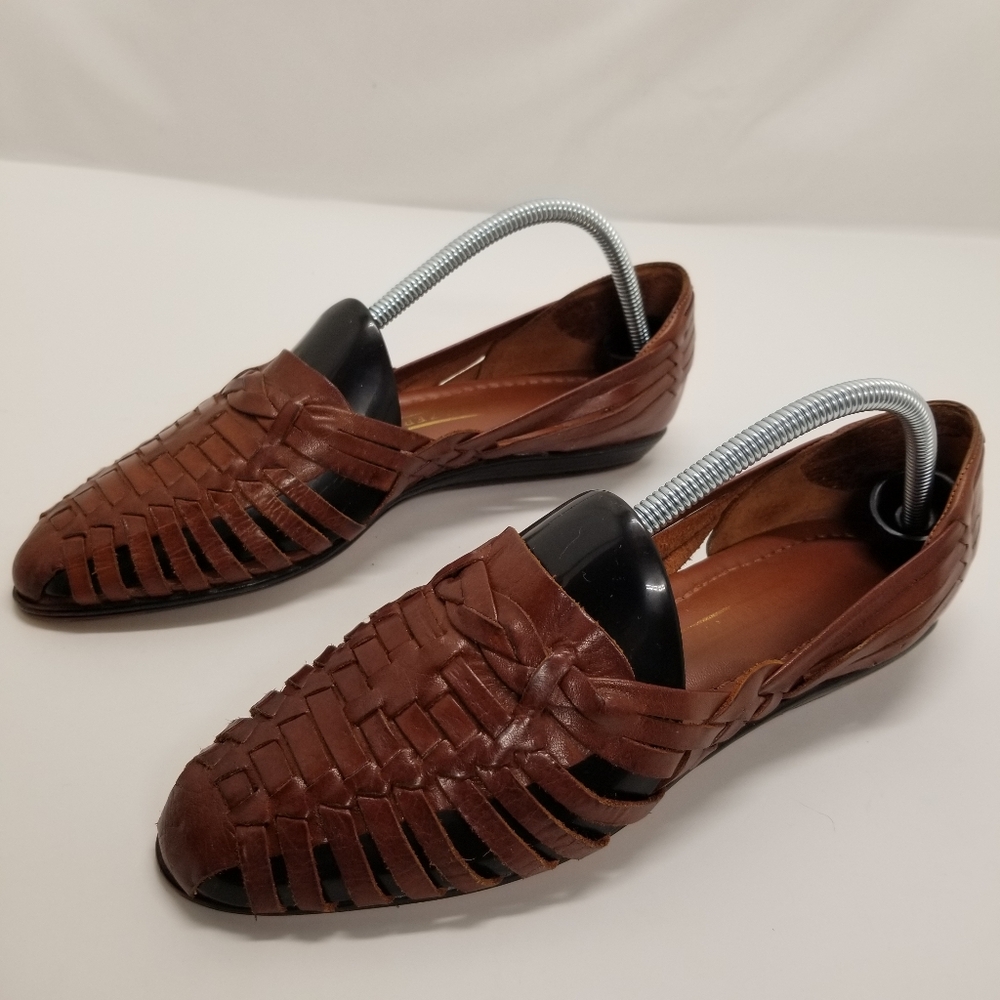 Naturalizer Womans Size 10N Brown Leather Loafer Slip On Basket Weave